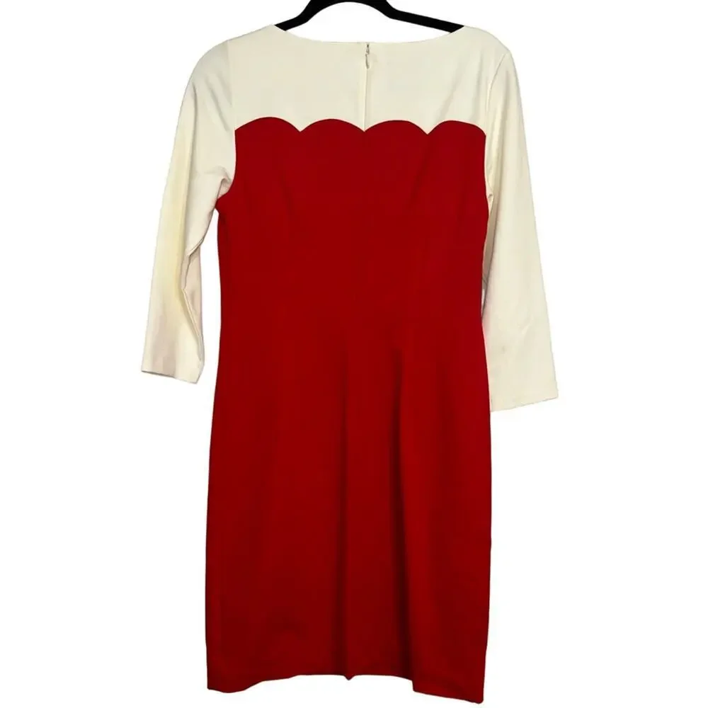 Talbots Midi Ponte Scalloped Color Block Dress Red Size 6
